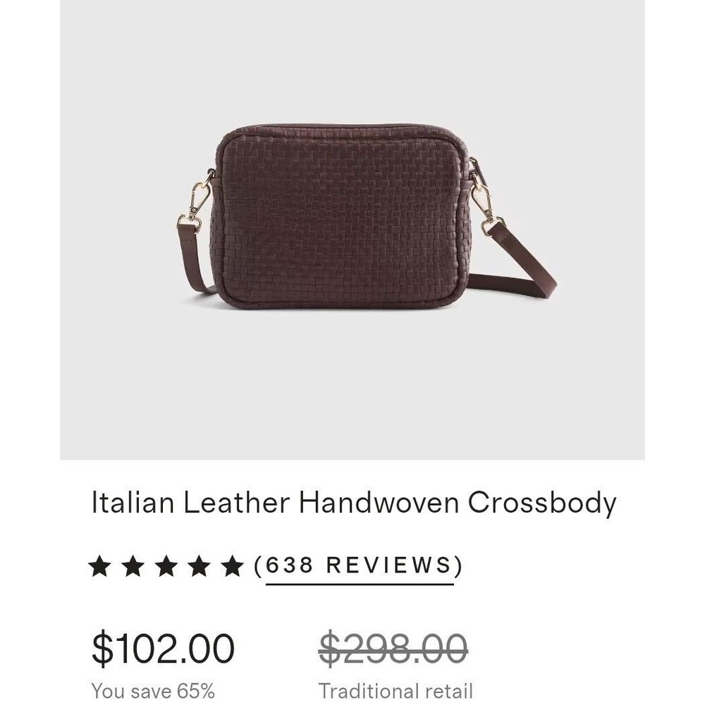 Beautiful QUINCE Brown Woven Italian Leather CROSSBODY Bag EUC OnlyWornOnce - Picture 8 of 9